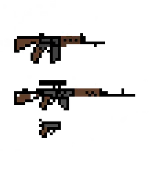 Pixelated A K47on Black Background PNG Image