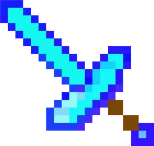 Pixelated Blue Diamond Sword PNG Image