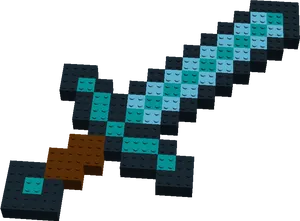 Pixelated Blue Diamond Sword PNG Image