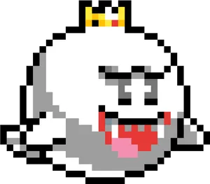 Pixelated Boowith Crown PNG Image