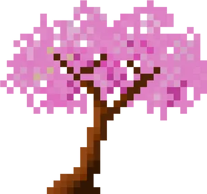 Pixelated Cherry Blossom Tree PNG Image