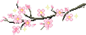 Pixelated Cherry Blossoms PNG Image