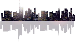 Pixelated City Skyline Reflection PNG Image