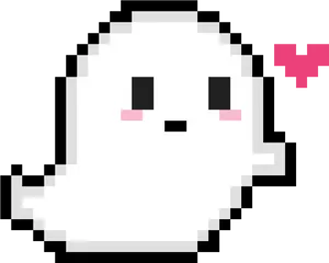 Pixelated Ghost With Heart PNG Image