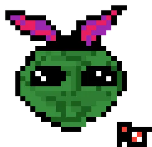 Pixelated Green Alienwith Pink Headbandana PNG Image