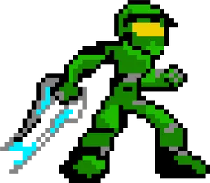 Pixelated Green Armor Warrior PNG Image