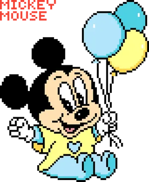 Pixelated Mickeywith Balloons PNG Image