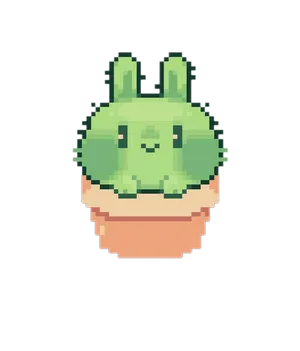 Pixelated Mint Bunny Plant Pot PNG Image