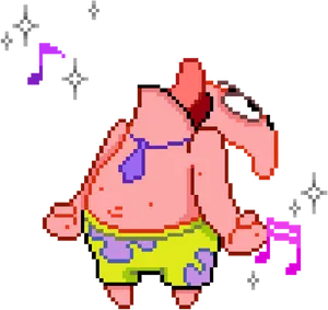 Pixelated Patrick Star Dancing PNG Image