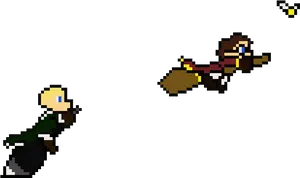 Pixelated Quidditch Chase PNG Image