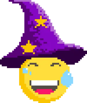 Pixelated Witch Laughing Emoji PNG Image