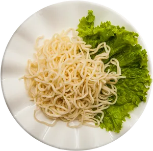 Plain Cooked Noodleson Platewith Lettuce PNG Image