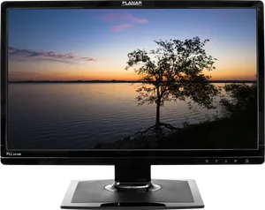 Planar Monitor Displaying Sunset Landscape PNG Image