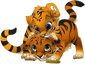 Playful Tiger Cubs Cartoon PNG Image