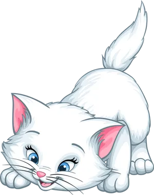 Playful White Kitten Cartoon PNG Image