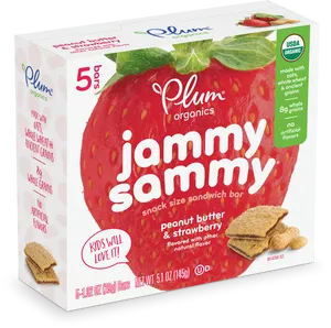 Plum Organics Jammy Sammy Peanut Butter Strawberry Snack Bar Box PNG Image