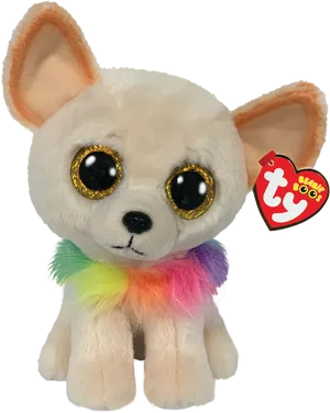 Plush Chihuahua Toy With Rainbow Scarf PNG Image