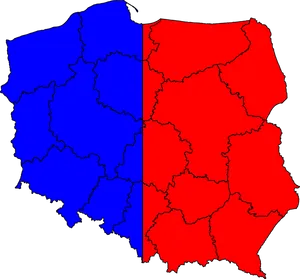 Poland Divided Map Color Coded PNG Image