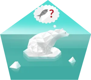 Polar Bear Thinking About Fish Illustration PNG Image