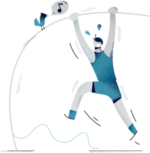 Pole Vaulting Athleteand Bird Illustration PNG Image