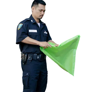 Police Officer Examining Green Bag PNG Image