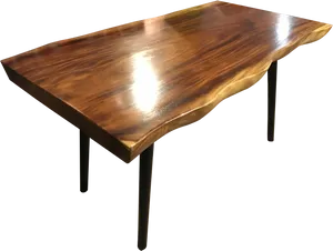 Polished Wooden Tablewith Black Legs PNG Image