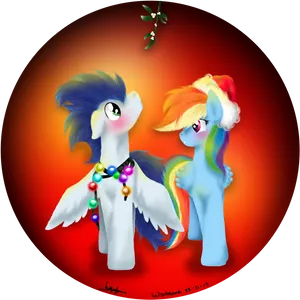 Ponies Under Mistletoe_ Holiday Art PNG Image