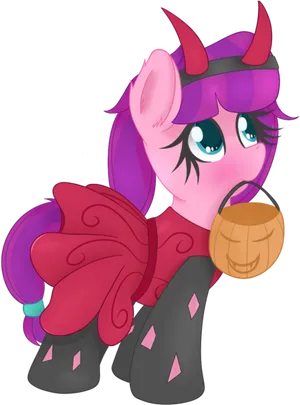 Ponywith Devil Hornsand Basket PNG Image