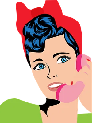 Pop Art Style Womanon Phone PNG Image