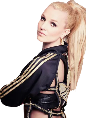 Popstar_in_ Gold_and_ Black_ Attire.png PNG Image