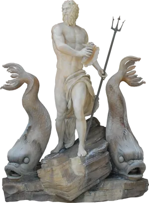 Poseidon Statuewith Dolphins PNG Image