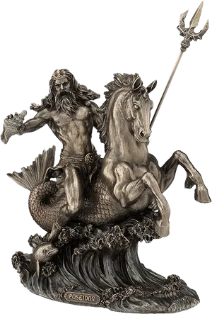 Poseidon Statuewith Tridentand Horse PNG Image