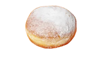 Powdered Sugar Dusted Donuton Black Background.jpg PNG Image