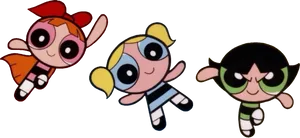 Powerpuff Girls Trio Flying PNG Image