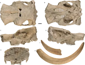 Prehistoric Skulland Tusks Fossil Collection PNG Image