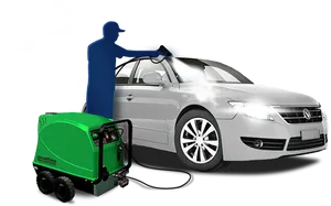 Pressure Washing Silver Car PNG Image