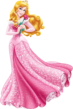 Princess Aurora Pink Dress Rose PNG Image