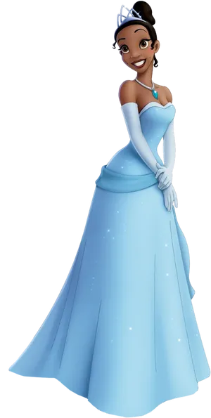 Princess Tiana Elegant Blue Gown PNG Image