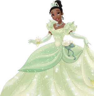 Princess Tiana Elegant Gown PNG Image