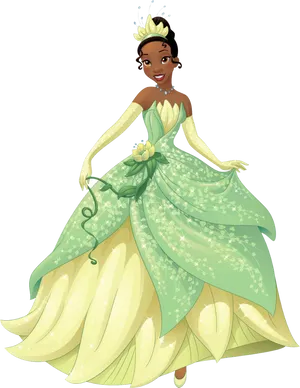 Princess Tiana Elegant Gown Illustration PNG Image