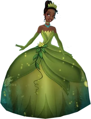 Princess Tiana Elegant Gown PNG Image