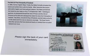 Principalityof Sealand Identity Cardand History PNG Image