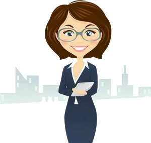 Professional Businesswoman Cartoon Character City Background.png PNG Image