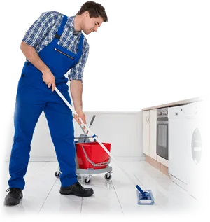 Professional Cleaner Mopping Floor PNG Image