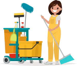 Professional Cleaning Service Cartoon PNG