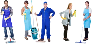 Professional Cleaning Team Posing PNG Image