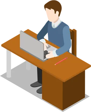 Professional Man Workingon Computer Illustration PNG Image