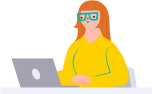 Professional Woman Using Laptop PNG