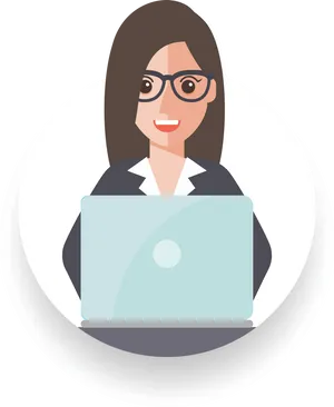 Professional Woman Using Laptop PNG Image