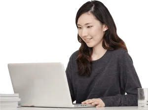 Professional Woman Using Laptop PNG Image